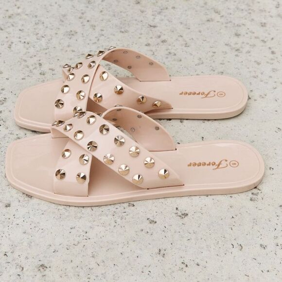 💲6️⃣ Bundled ✔️Studded Cross Strap Slide Sandal sz 7 sz 8.5 - Picture 9 of 11